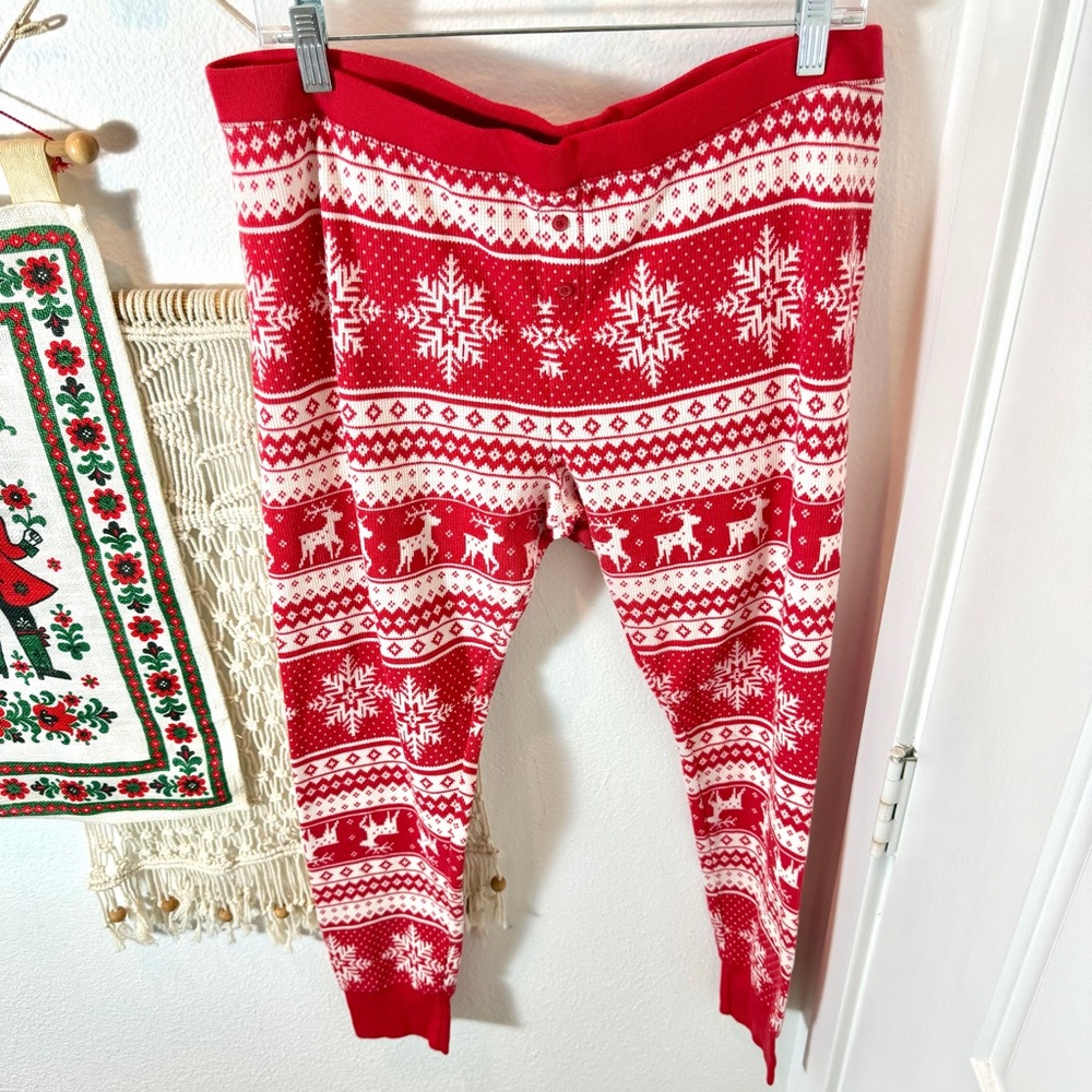 Old Navy Red White Deer Snow Fair Isle Patterned Legging Pajamas PJ Bottoms XL